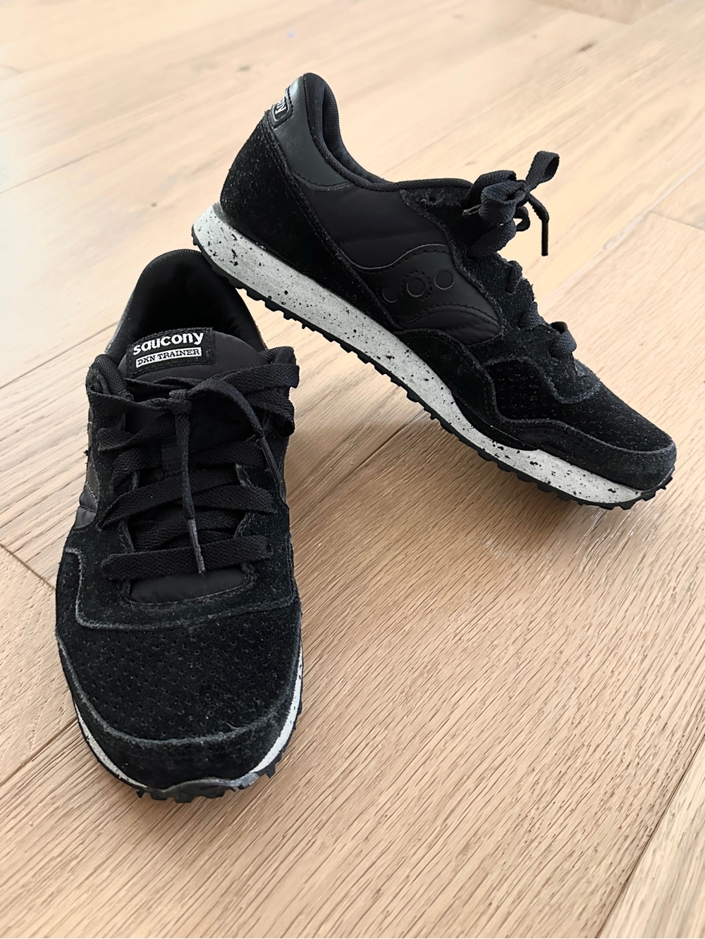 Saucony x Madewell Black Suede Sneakers with Speckled Midsole